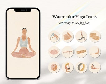 Ícones de Stories do Instagram com tema de Yoga em Aquarela: Estilo Boho para Redes Sociais | Presente para Professor(a) de Yoga | Capas para Destaques do Instagram