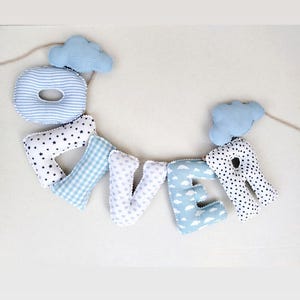 Letras, Nombre bebes y  niños, letras de tela en guirnalda.