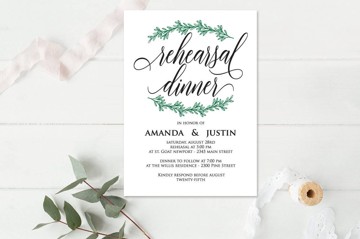 Rehearsal Dinner Invitation Template green leaves | Etsy Rehearsal Dinner Invitation Template green leaves | Etsy