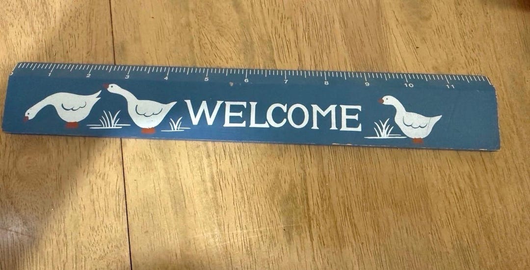 Welcom Ruler VTG 1980s Blue Wooden Decorative Ruler Welcome Country Goose 12 ...