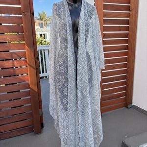 Long lace cover-up, beach swim cover,  shawl, wrap, lightweight cover, kimono, One-size, pale blue, black, lightweight, floral pattern