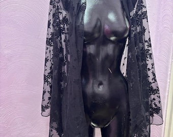 Florale Beflockung, Abendbedeckung, Schulterbedeckung, Schal, Stola, leichte Abdeckung, schiere, Burgund, Kimono, Einheitsgröße, leicht