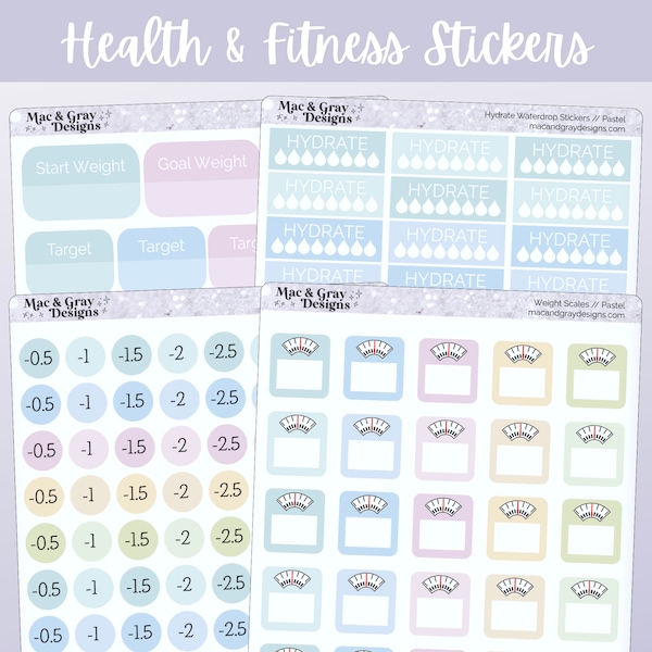 Pastel Weight Loss Stickers // Weight Scale Stickers, Weight Loss Trackers, Health and Fitness Sticker Sheets