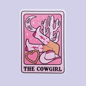 Cowgirl Tarot Aufkleber // Rosa Wasserfester Aufkleber, Laptop Aufkleber, Laminierte Aufkleber, Tablet Aufkleber, Cowboy Geschenk für Sie