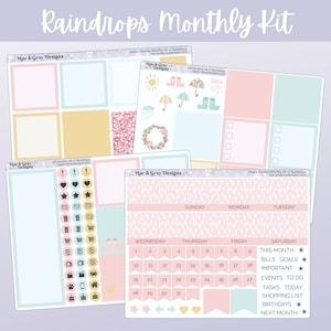 Kit de Agenda Mensal Raindrops // Adesivos para qualquer mês no Reino Unido - Vertical Padrão, Agenda Paixão e Agenda Feliz (Mini, Clássica e Grande)