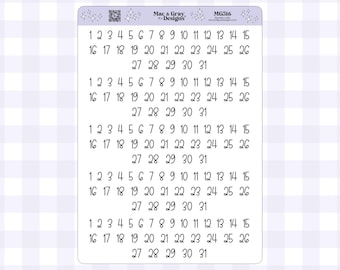 Script Number Stickers | Small Date Cover or Countdown Stickers for Planners & Journals