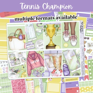 Tennis Champion Weekly Kit // Standard Vertikales, Happy Planner Sticker Kit (Mini, Classic, Big) Hobonichi, PP Sticker Bogen, Hobby Stickers