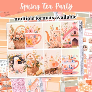 Spring Tea Party Weekly Kit // Standard Vertikales, Happy Planner Sticker Kit (Mini, Classic, Big) Hobonichi, PP Sticker Bogen, Hobby Stickers