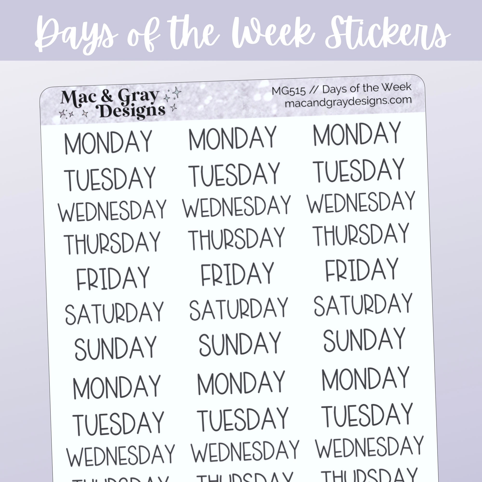 Black Days of the Week Script Stickers (2571551)
