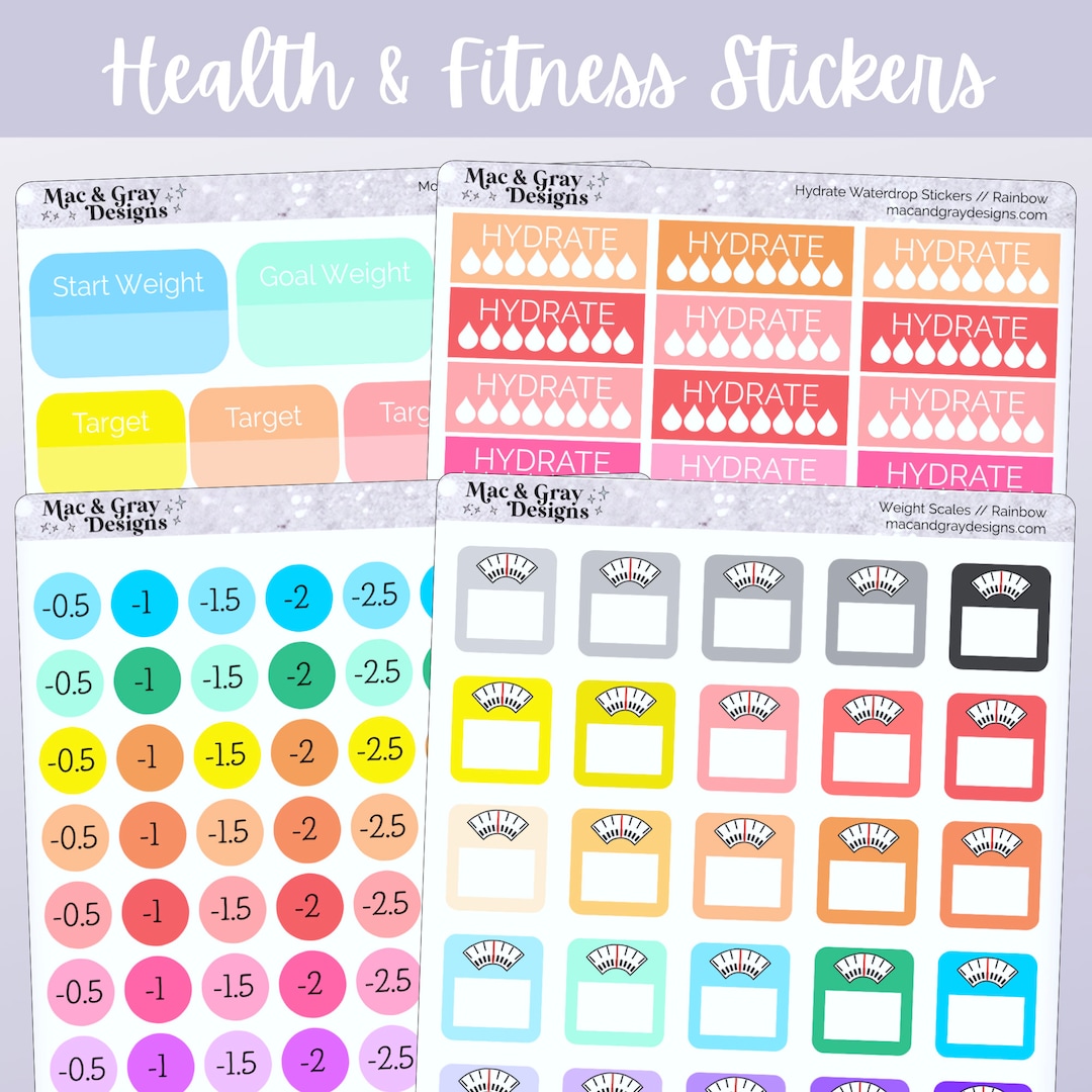 Weight Loaded Stickers Weight Loss Planner Stickers: Rainbow Weight Scale, Hydrate Trackers - Etsy