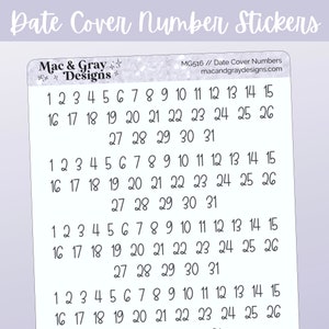 Date Cover Zahlensticker // Script Sticker Sheet, zarte Zahlensticker, Script Sticker Kit | MG516