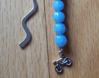 Bookmark, silver bookmark, fancy bookmark, silverplated bookmark with bicycle charm, charm bookmark, silver bookmark with bicycle charm