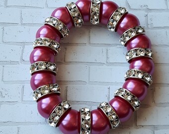 Valentine bracelet, pearl & rhinestone bracelet, stretch bracelet, rhinestone bracelet, pearl bracelet, rhinestone bracelet, pink bracelet