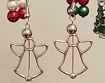 angel earrings, Christmas earrings, angel dangle earrings, silver angel earrings, Christmas gift, silhouette angel earrings