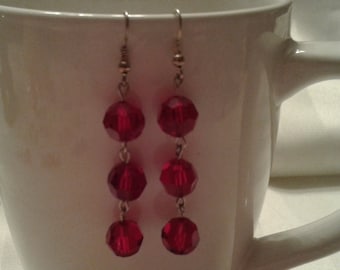 Valentine earrings, red bead dangle earrings, dangle earrings, drop earrings, red glass earrings, Red glass bead earrings, Long red dangles