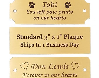 Placa de latón personalizada de 7,6 cm de ancho x 2,5 cm de alto para caja de bandera militar, placa con nombre grabado para urna de mascota, etiqueta artística, etiqueta para marco de fotos o trofeo.