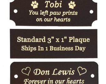 3" W x 1" H Engraved Black Brass Plaque, Art Tag, Picture Frame Label, Trophy Award | Personalized Name Plate for Pet Urn, Military Flag Box