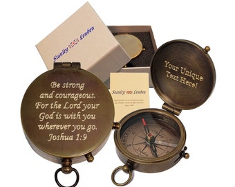 Engraved Compass Baptism | Personalized Religious Gift for Boy, Son, Grandson, Him, Confirmation, First Communion | Joshua 1:9 Be Strong