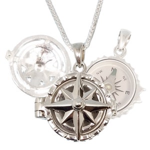 Engraved Working Compass Necklace | Personalized Sterling Silver Compass Rose Compass Locket