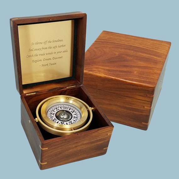 Personalized Executive Nautical Brass Gimbaled Compass in Wooden Box Engraved  Compass Great Graduation Gift & Employee Recognition Award 