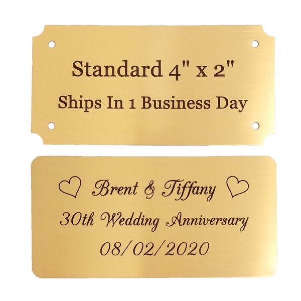 4" W x 2" H Personalized, Custom Engraved Bright Gold Brass Plaque, Name Plate, Art Tag, Picture Frame Label, Trophy Award