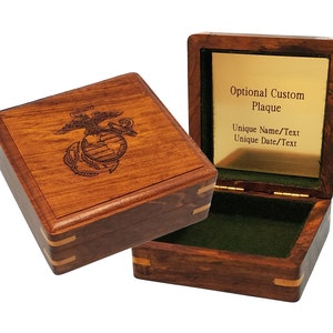 Hardwood Storage Box Engraved Marines | Perfect for Dog Tags, Challenge Coins, or Service Award Medals | Personalized Military Wood Case