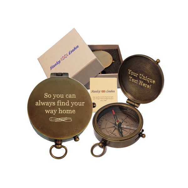 Engraved Compass Gift | Personalized Compass for Men, Husband, Him | Brass Pocket Compass with Box | So You Can Always Find Your Way Home