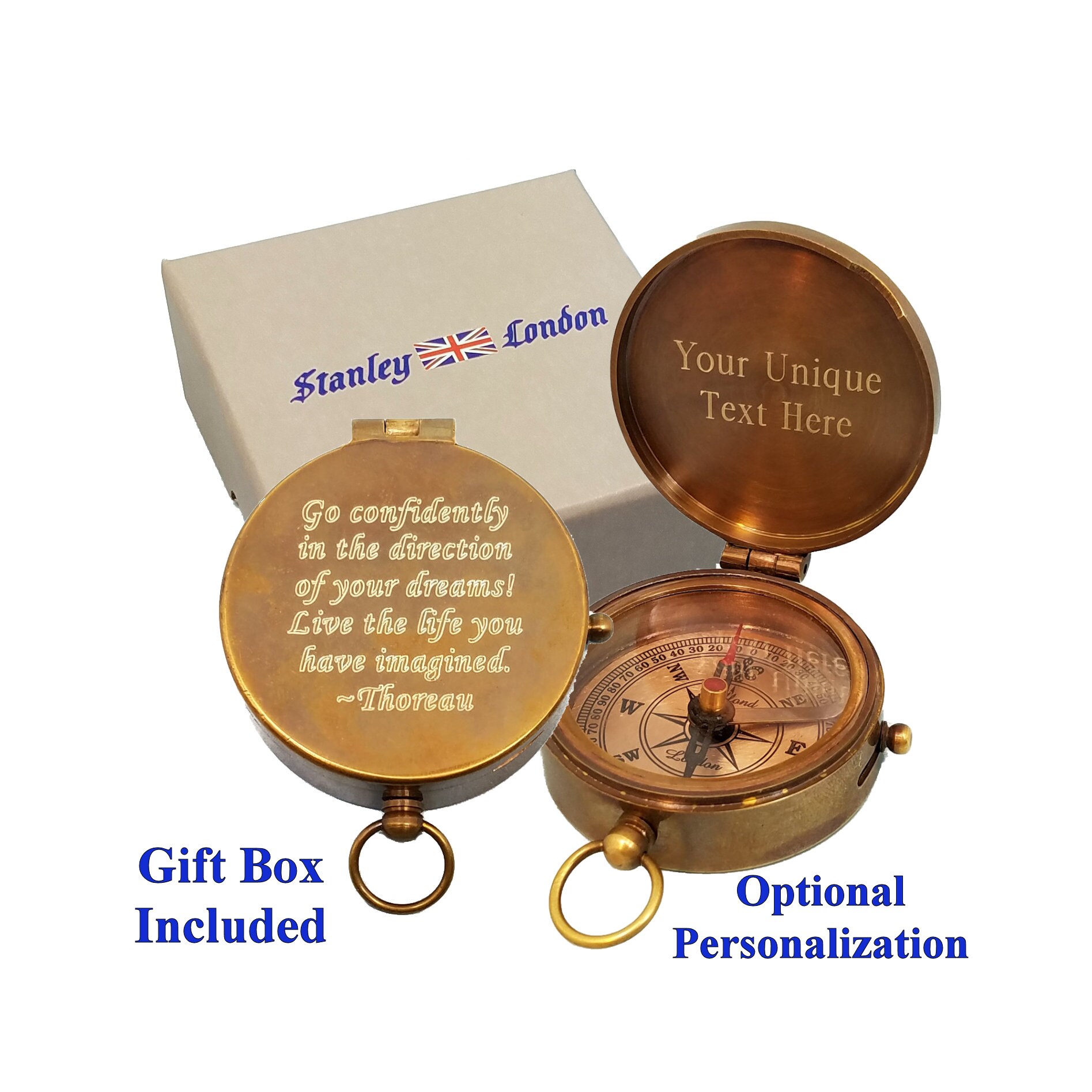 Engrave Compass Gift with Box Personalized Brass Pocket Etsy