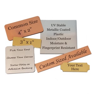 Custom up to 12&quot; W x 10&quot; H Personalized, Custom Engraved UV Stable Plastic Plaque with Brushed Antique Gold Finish for Outdoor/Outside Use
