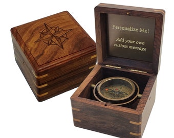 Cadeau personnalisé boussole de bureau | Boussole miniature en boîte à graver | Grand cadeau de remise des diplômes, prix de reconnaissance d'un employé, cadeau d'entreprise