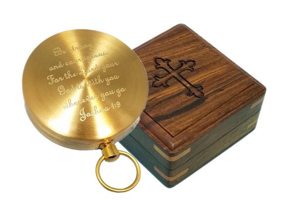 Confirmations Birthdays Great for Baptisms Graduations Missionary Stanley London Brass Pocket Compass Engraved Joshua 1:9