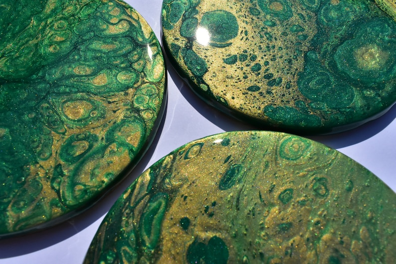 Set of 3 Green/Gold Coasters Resin Coasters Fluid Coasters Etsy