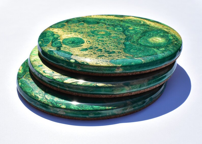 Set of 3 Green/Gold Coasters Resin Coasters Fluid Coasters Etsy