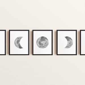 Minimalist Moon Phases Wall Art - Lunar Phases Poster (Set of 5 Digitally Downloadable Prints)