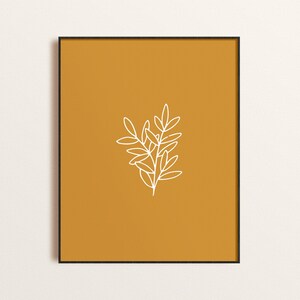 Minimalist Plant Print in Mustard Yellow | Boho Eucalyptus Design Print