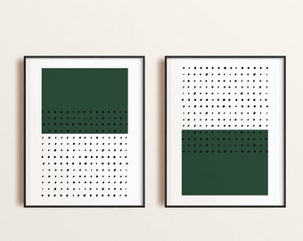 Evergreen Box and Falling Dots Print | Simple Minimalist Art | Modern Wall Hanging Decor