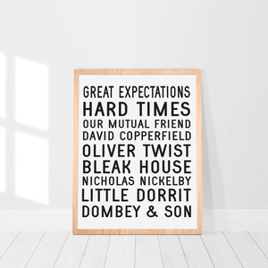 Charles Dickens Novel List Print | Minimalist Dickens Book Poster