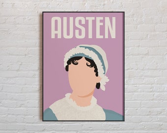 Stampa di Jane Austen / Ritratto di autore classico minimalista / Arazzi letterari