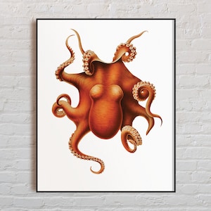 Minimalist Octopus Print | Orange Octopus Wall Hanging | Sea or Ocean Life Wall Decor