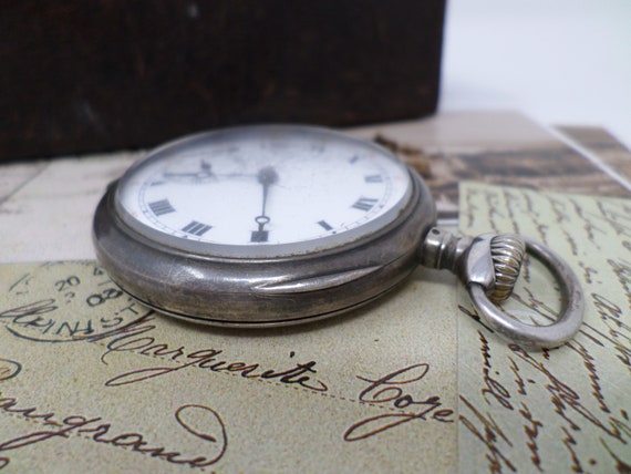 Antique Silver French Pocket Watch, Vintage Mens … - image 6