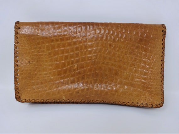 Vintage Leather Envelope Clutch Purse, Caramel Co… - image 4