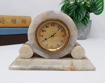 ZENITH Swiss Marble Mantel Clock: Vintage Art Deco Desk Alarm, 1930s