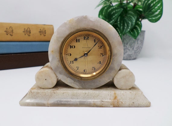 Vintage Zenith Alarm Clock Swiss Made Marble Mantel
