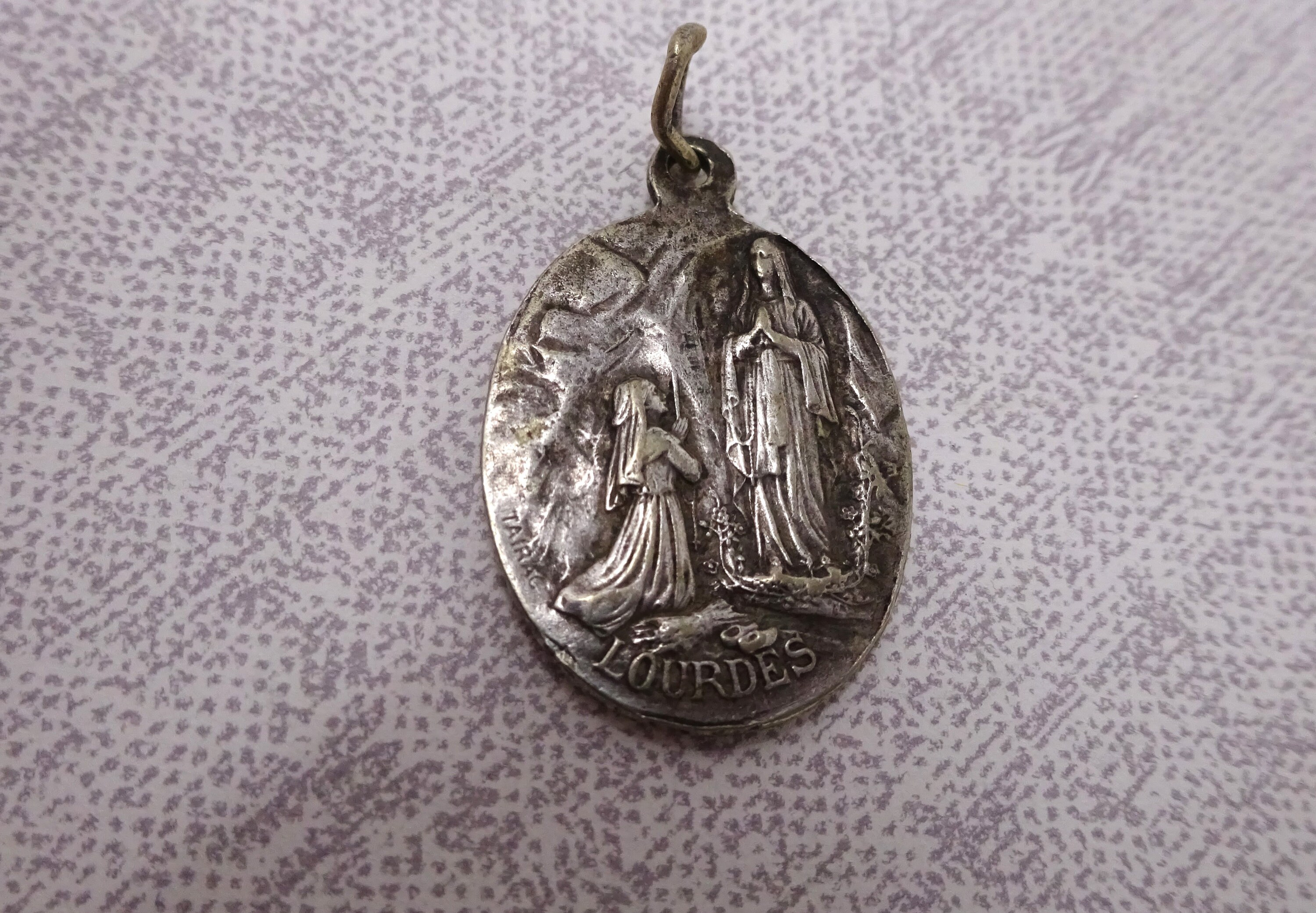 Vintage Our Lady of Lourdes, Silver Plated Catholic Medal Virgin Mary ...