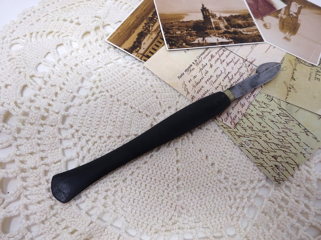 Vintage Letter Opener With Еbony Handle, Old Office Supplies, Retro
