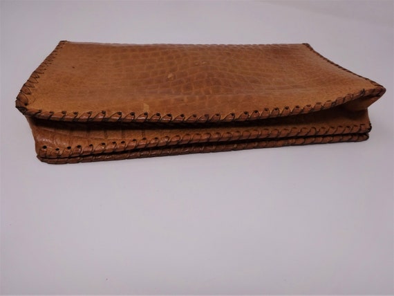 Vintage Leather Envelope Clutch Purse, Caramel Co… - image 6