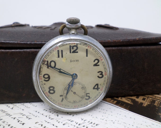 Vintage French Pocket Watch SAM, Old Mechanical Men's Pocket Watch, Ancre, Open Face, Working, Collectable, 1930s