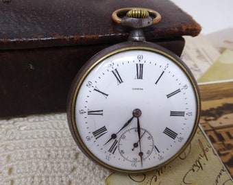 OMEGA Swiss Made Antique Pocket Watch, Vintage Mens Pocket Watch, Mechanical Ancre Movement, Working, Porcelain Dial, 1910s