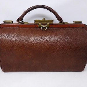 Bolso Gladstone vintage, bolso de mano con marco de médico francés, bolso de mano rígido de piel de becerro para mujer, pequeño bolso de mano, accesorio marrón para mujer