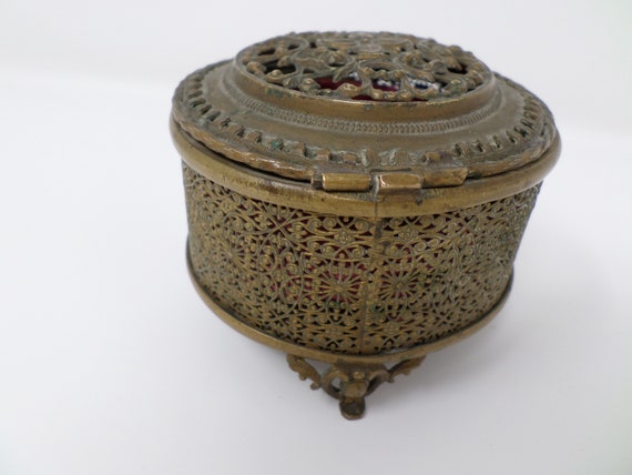 Antique Brass or Bronze Box, Vintage Ornate Trink… - image 8